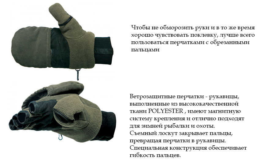 Ветрозащитные перчатки - рукавицы, 
выполненные из высококачественной ткани POLYESTER